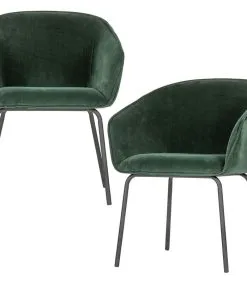 WOOOD Sien Eetkamerstoel - Velvet - Groen - Set Van 2