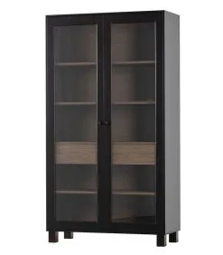 WOOOD Goos 2-deurs Vitrinekast - Grenen - Zwart/Walnoot - 200x110x44