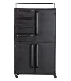 BePureHome Black Beauty Kast Op Wielen - Metaal - Zwart - 144x75x39