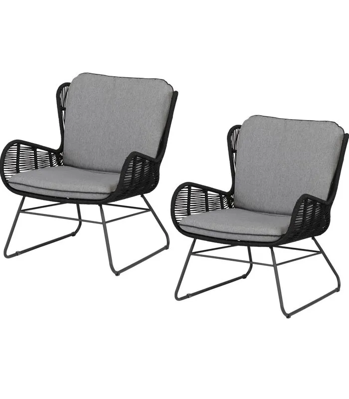 Exotan Loungestoel Outdoor Grace - Staal/Touw - Antraciet - Set Van 2