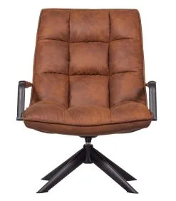 WOOOD Jouke Draaifauteuil Met Armleuning - Kunstleer - Cognac - 96x70x85