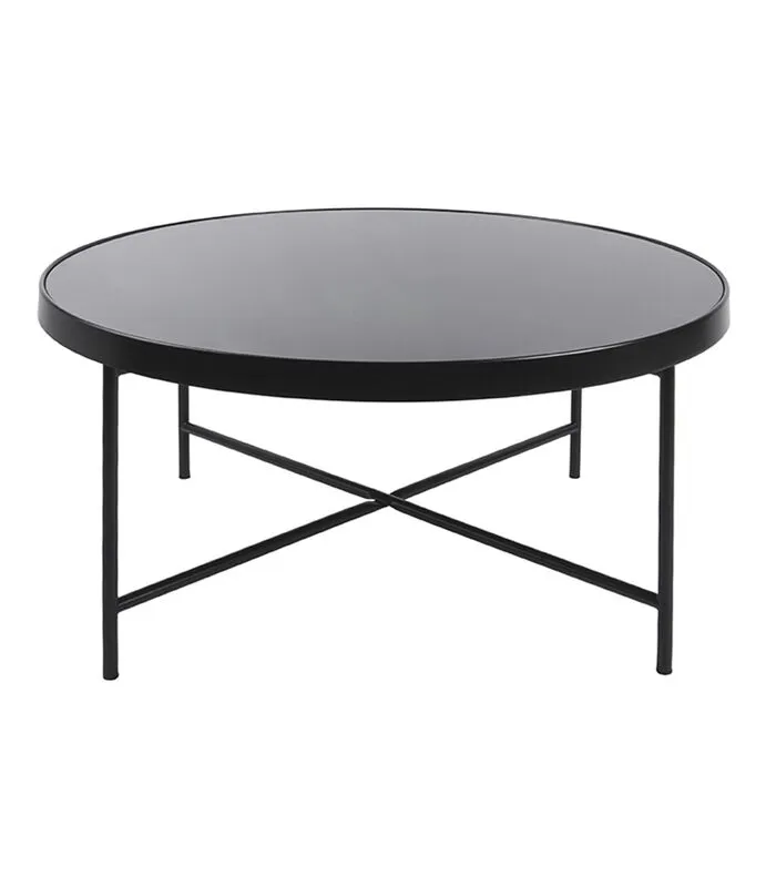 Leitmotiv Salontafel Smooth - Mat Zwart, Zwart Glas Top - 82,5x40cm