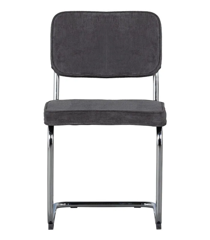 BASICLABEL Corduroy Buisframe Stoel - Ribstof - Antraciet - Set Van 2 - Image 2