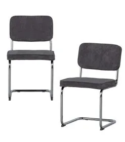BASICLABEL Corduroy Buisframe Stoel - Ribstof - Antraciet - Set Van 2
