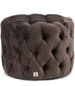Rivièra Maison Riviera Maison Poef Rond Velvet 55 Cm - Opera Voetenbankje - Antraciet Grijs