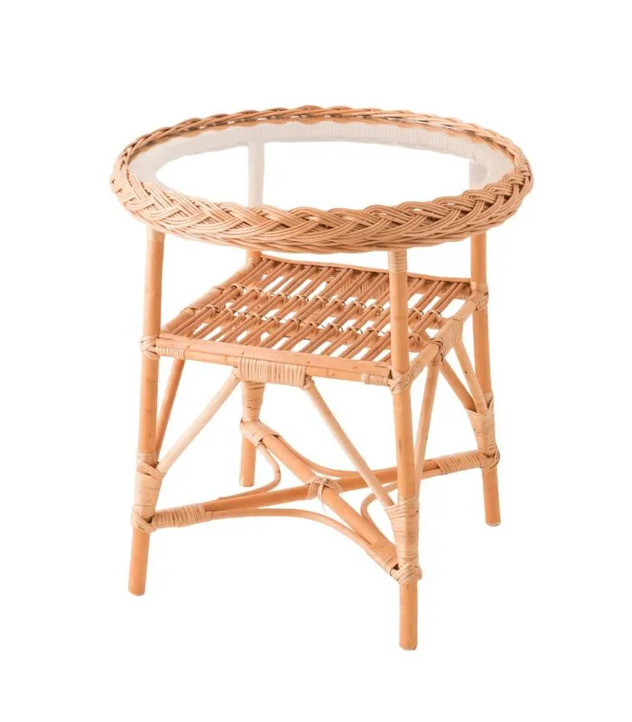 Kok Maison Rieten Ronde Tafel Colette 2 - Glas 50 Cm