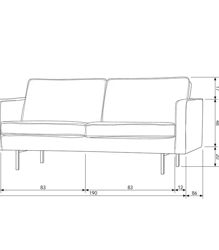BePureHome 2,5-zits Bank Rodeo - Velvet - Khaki - 85x190x86 - Image 4