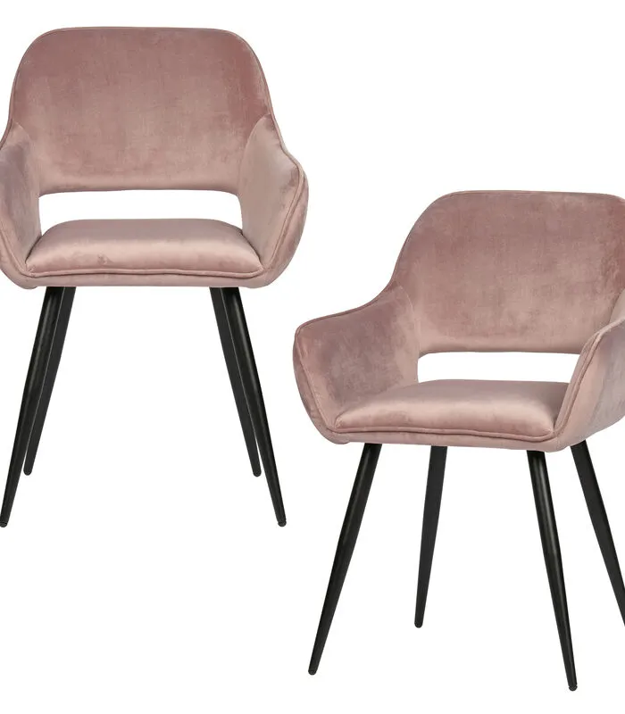 WOOOD Jelle Stoel - Velvet - Lichtroze - Set Van 2