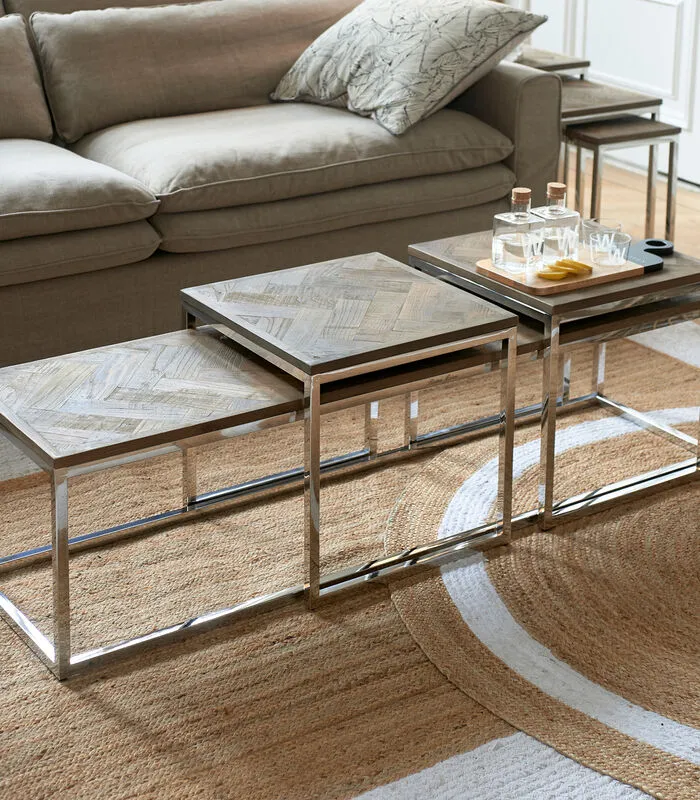 Rivièra Maison Salontafel Hout - Bushwick Table - Set Van 3 Stuks - Zilver - Image 2