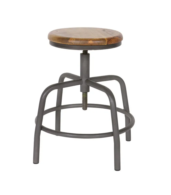 VTwonen Spider Kruk - Hout/Metaal - Mango/Grijs - 48-60x32x32